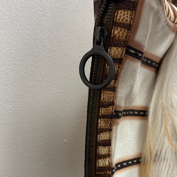 Unique Fendi Cream and Brown Oyster Suede Bag with Fur Accent - Picture 4 of 9